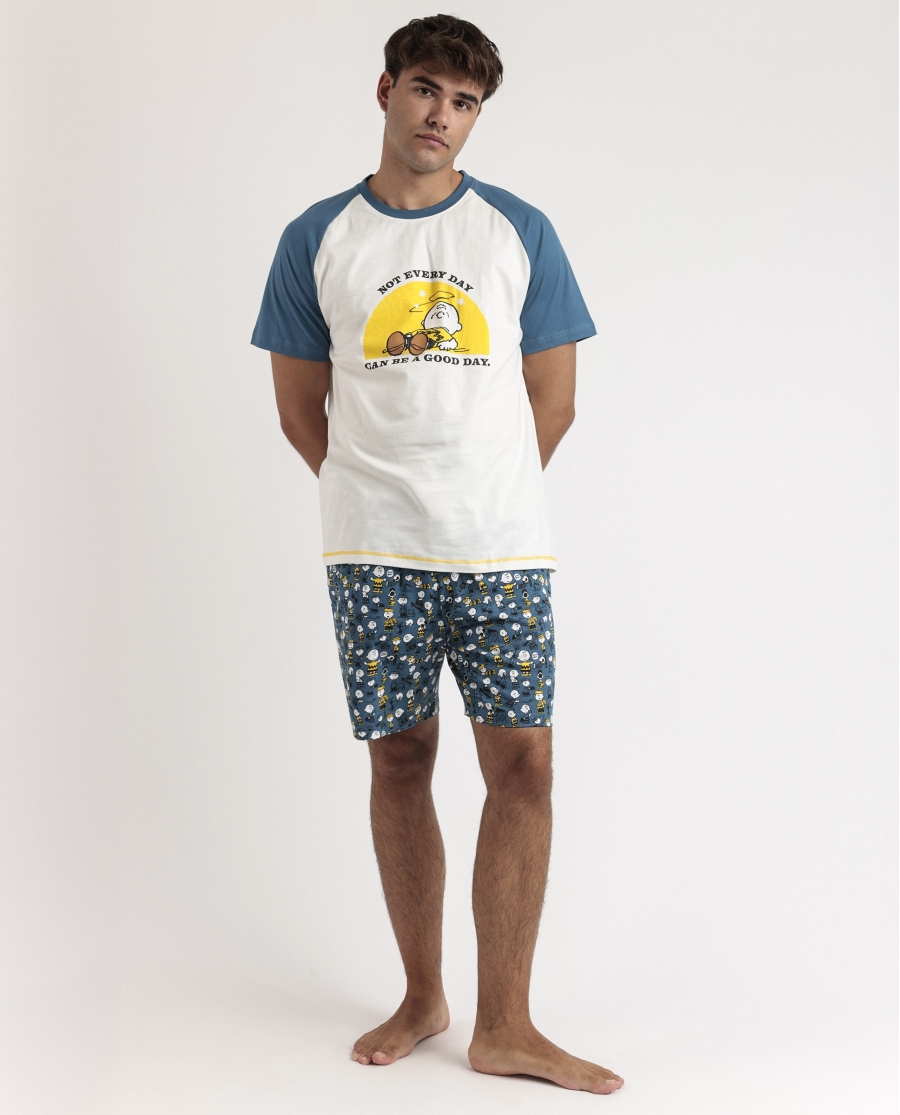 PEANUTS Pijama Manga Corta Not The Best para Hombre AZUL