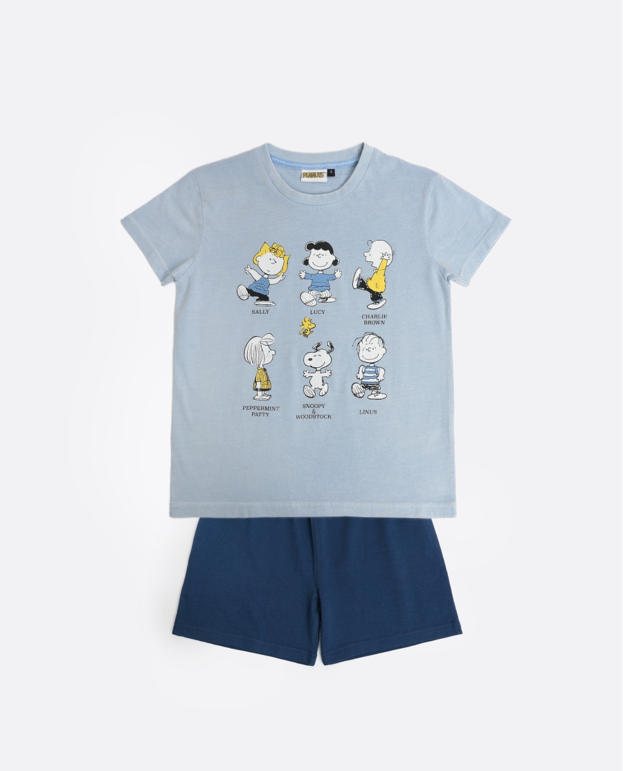PEANUTS Pijama Manga Corta Party Friends para Niño AZUL