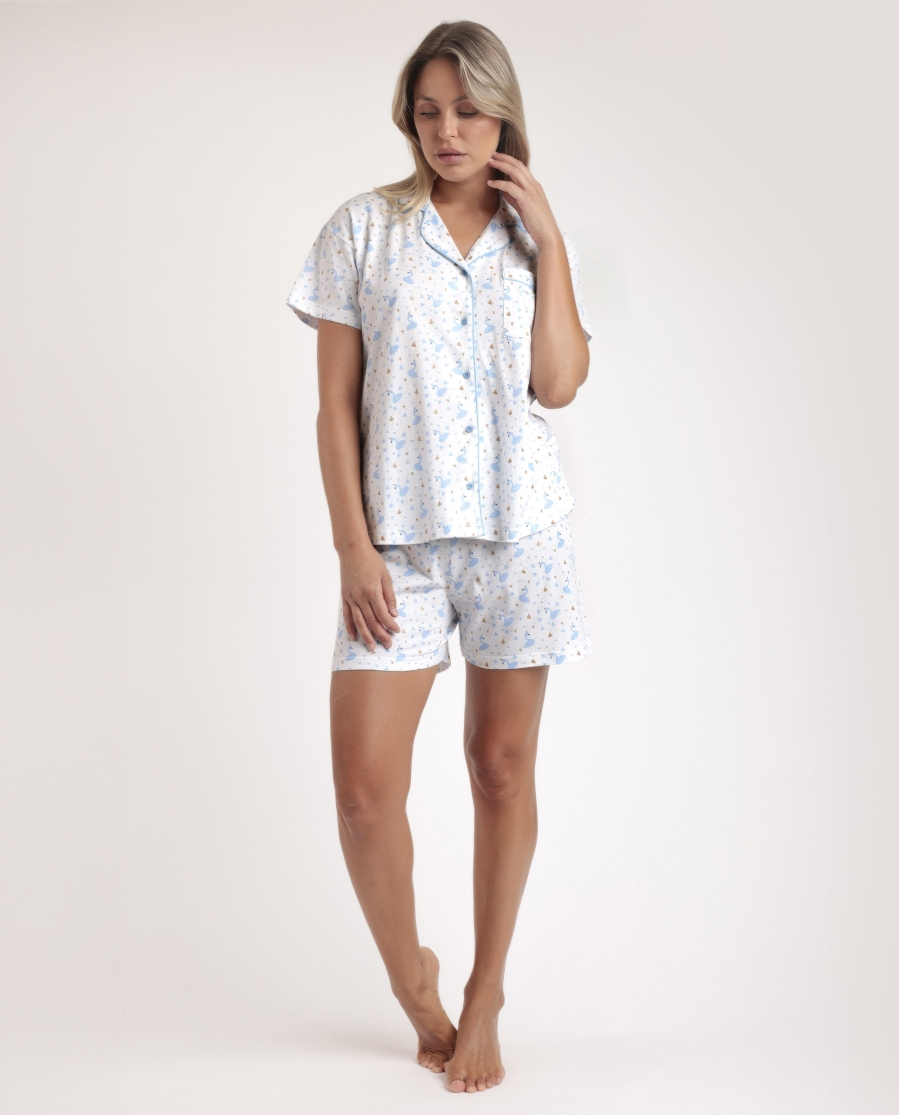 ADMAS Pijama Abierto Manga Corta Dancing With Swans para Mujer AZUL