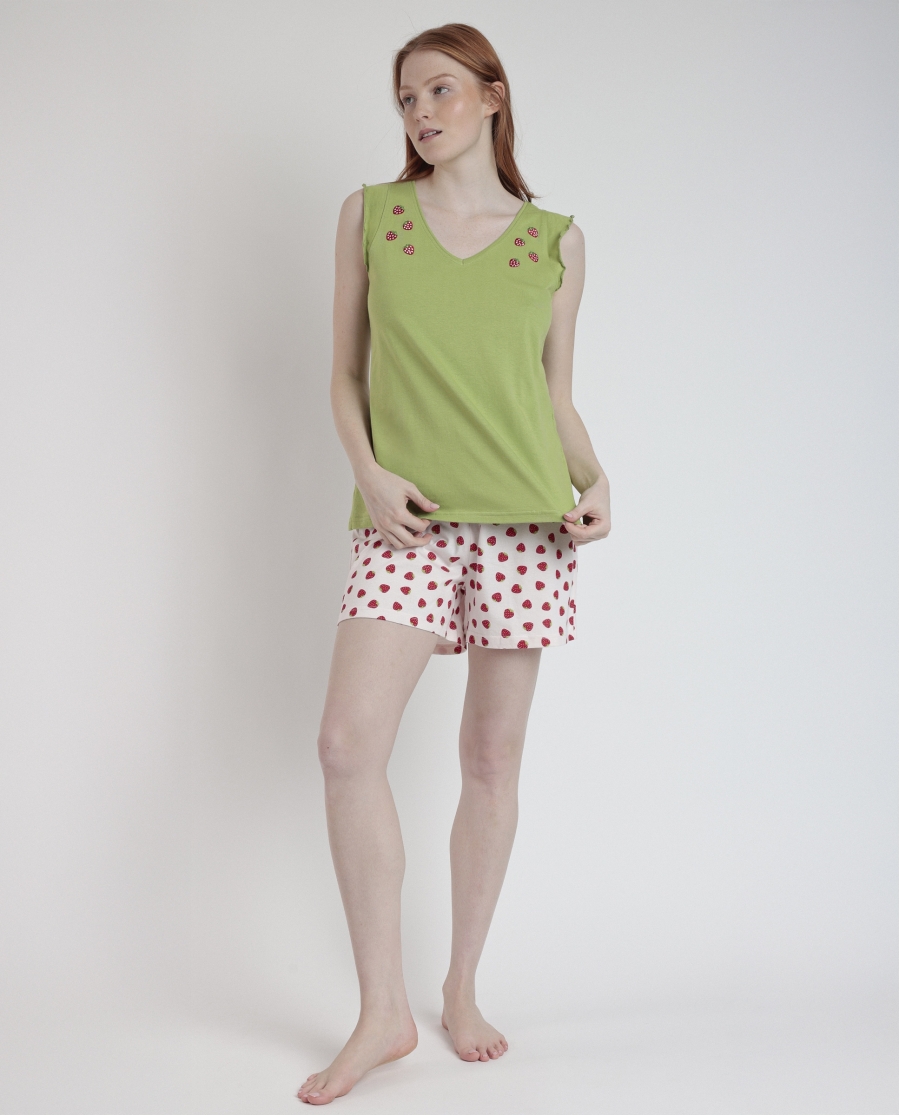 ADMAS Pijama Sin Mangas Strawberry Field para Mujer VERDE