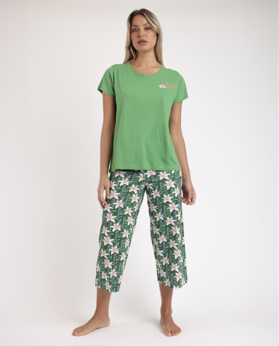 ADMAS Pijama Manga Corta Flowers In The Sun para Mujer VERDE