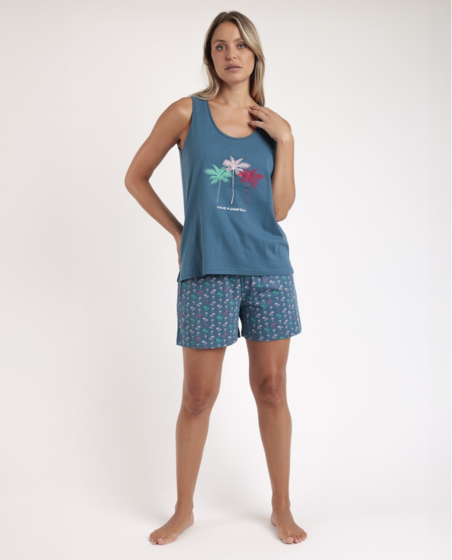 ADMAS Pijama Sin Mangas Have A Good Day para Mujer AZUL