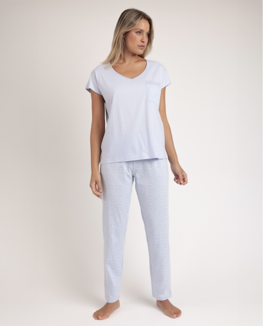 ADMAS CLASSIC Pijama Manga Caída Classic Blue Flowers para Mujer AZUL