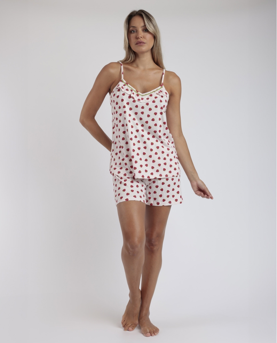 ADMAS Pijama Tirantes Strawberry Field para Mujer ROSA PALO