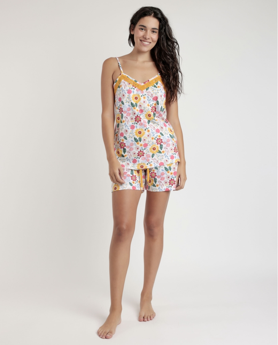 ADMAS Pijama Tirantes Gold Flowers para Mujer MOSTAZA