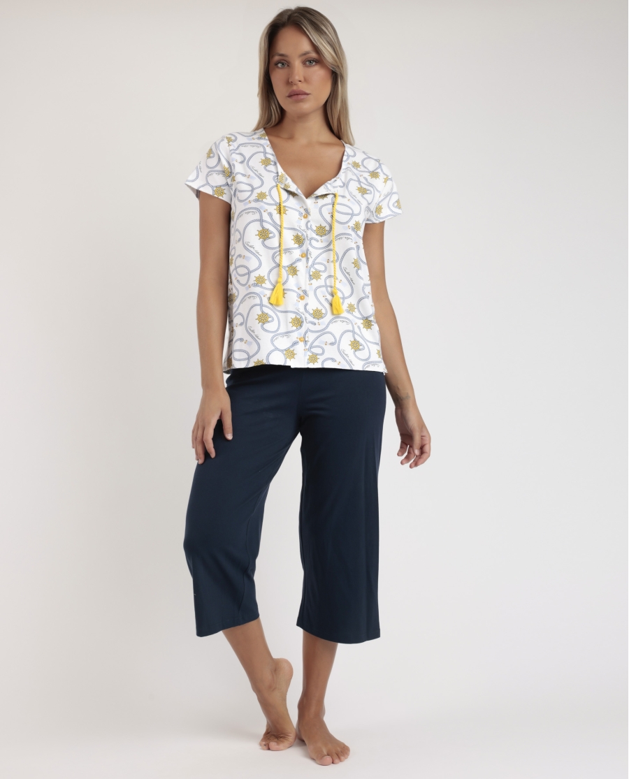 ADMAS Pijama Abierto Manga Caída Sailor Admas para Mujer AZUL