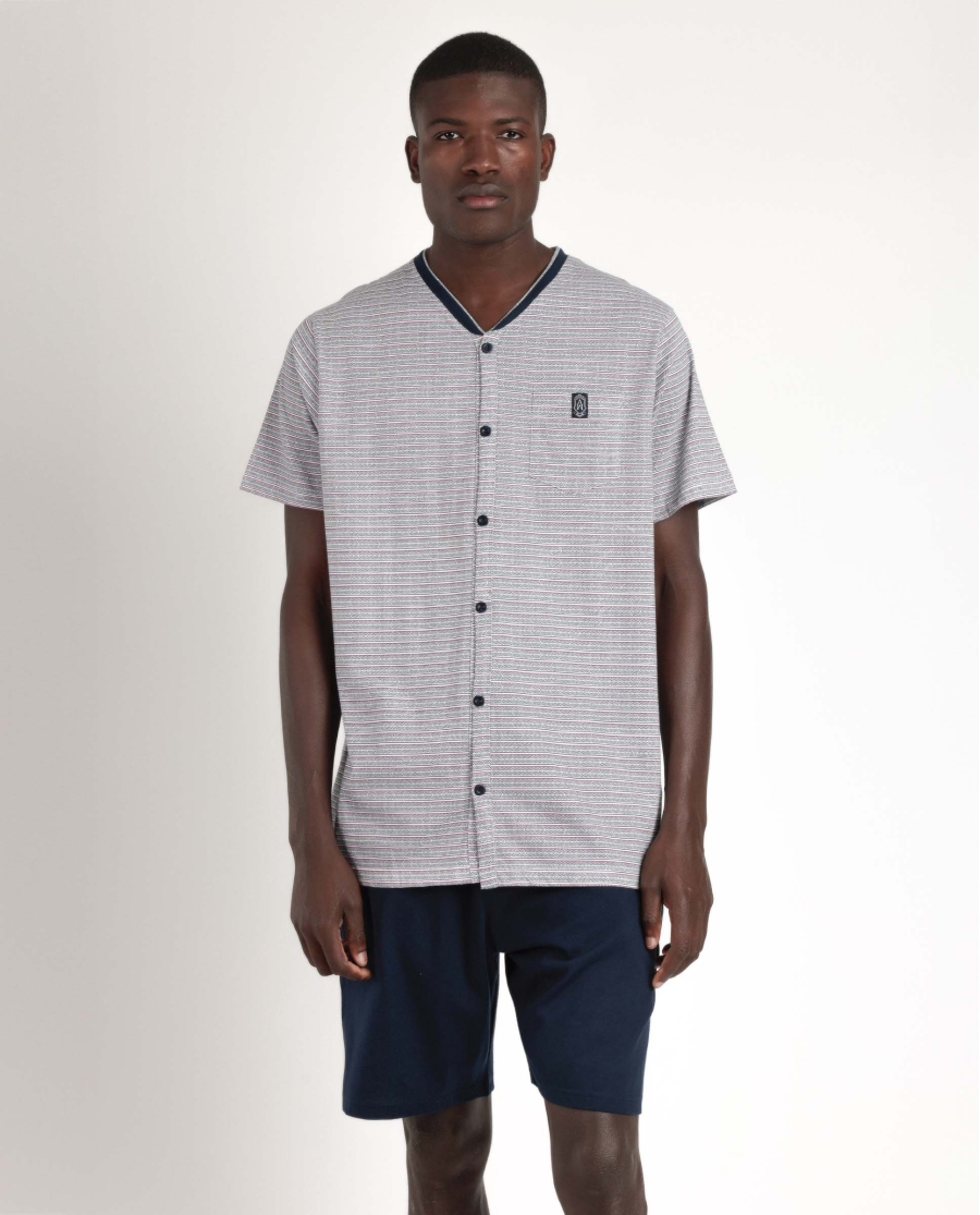ADMAS CLASSIC Pijama Abierto Manga Corta Espiga para Hombre AZUL