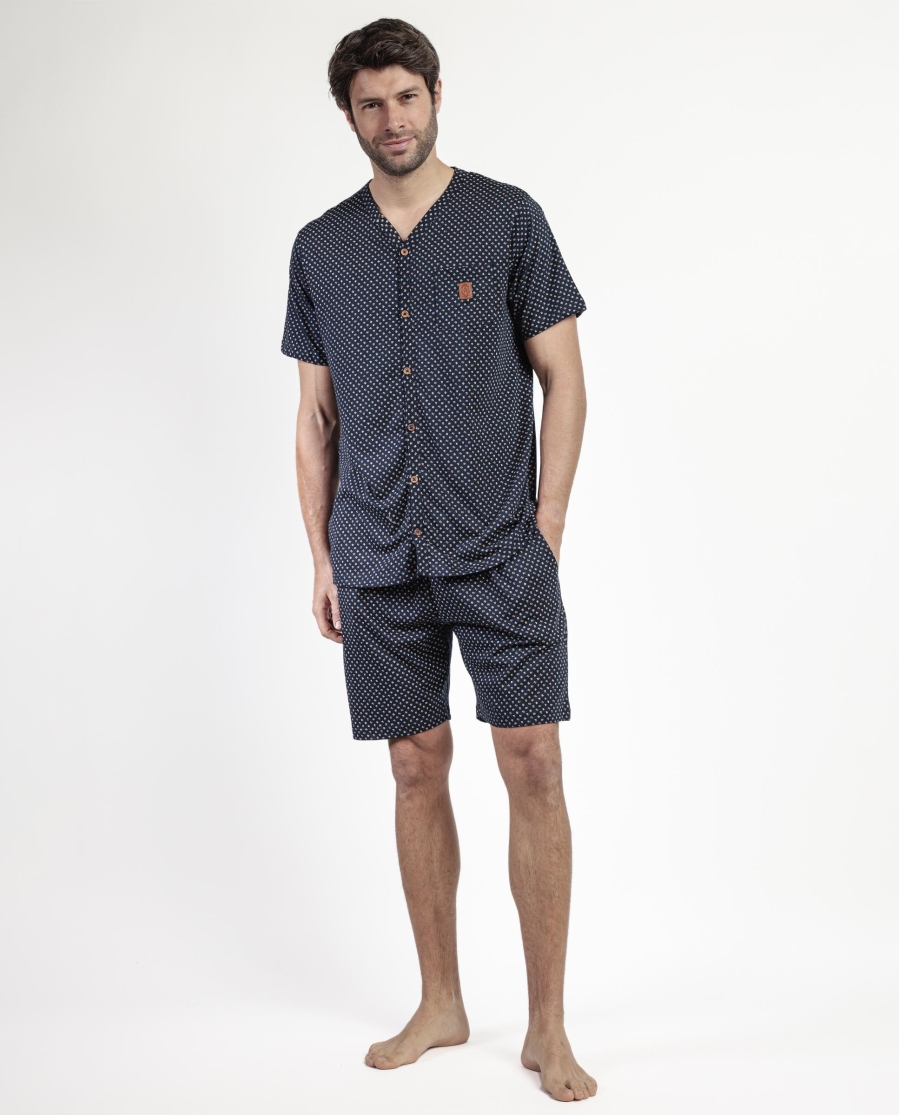 ADMAS CLASSIC Pijama Abierto Manga Corta Leather para Hombre MARINO