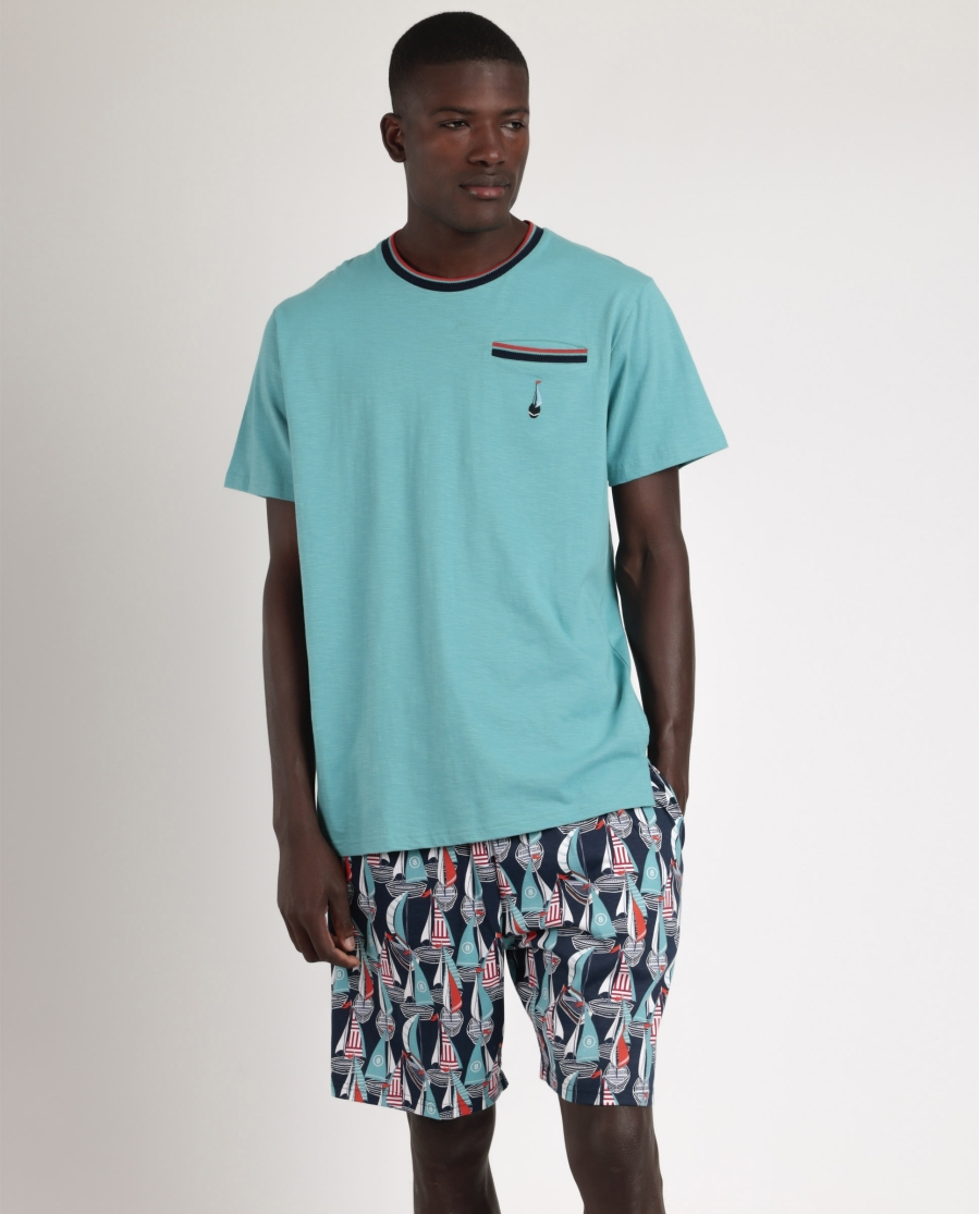 ADMAS Pijama Manga Corta Boat Race para Hombre AZUL