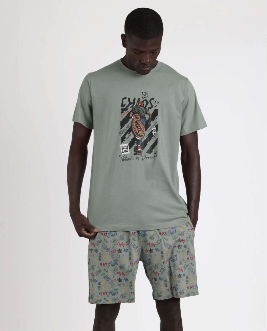 ADMAS Pijama Manga Corta Skate para Hombre CAQUI
