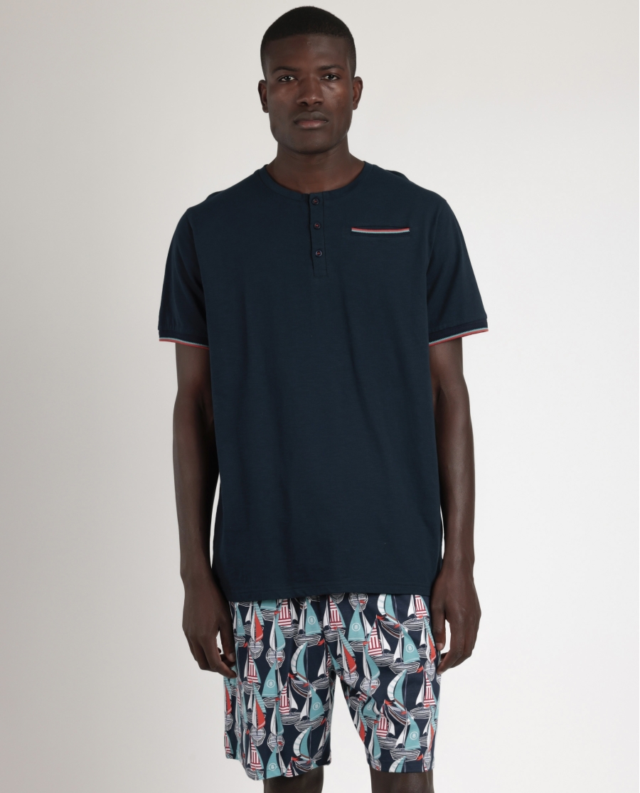 ADMAS Pijama Manga Corta Boat Race para Hombre MARINO