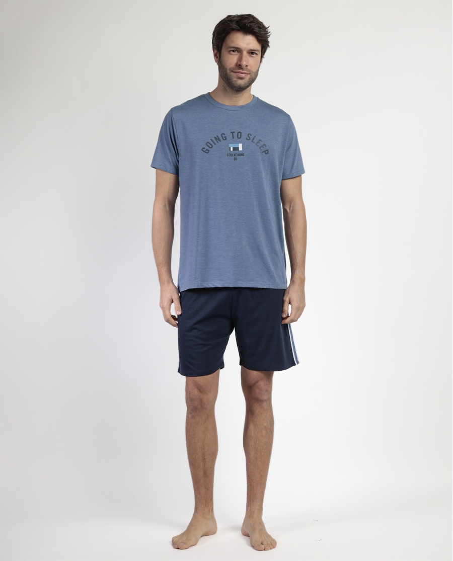 STAY AT HOME Pijama Manga Corta Going To Sleep para Hombre AZUL