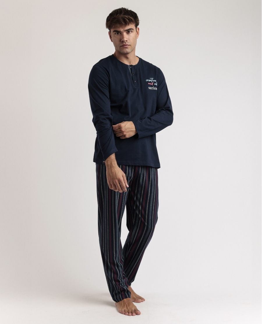 STAY AT HOME Pijama Manga Larga Creative And Not Serious para Hombre MARINO