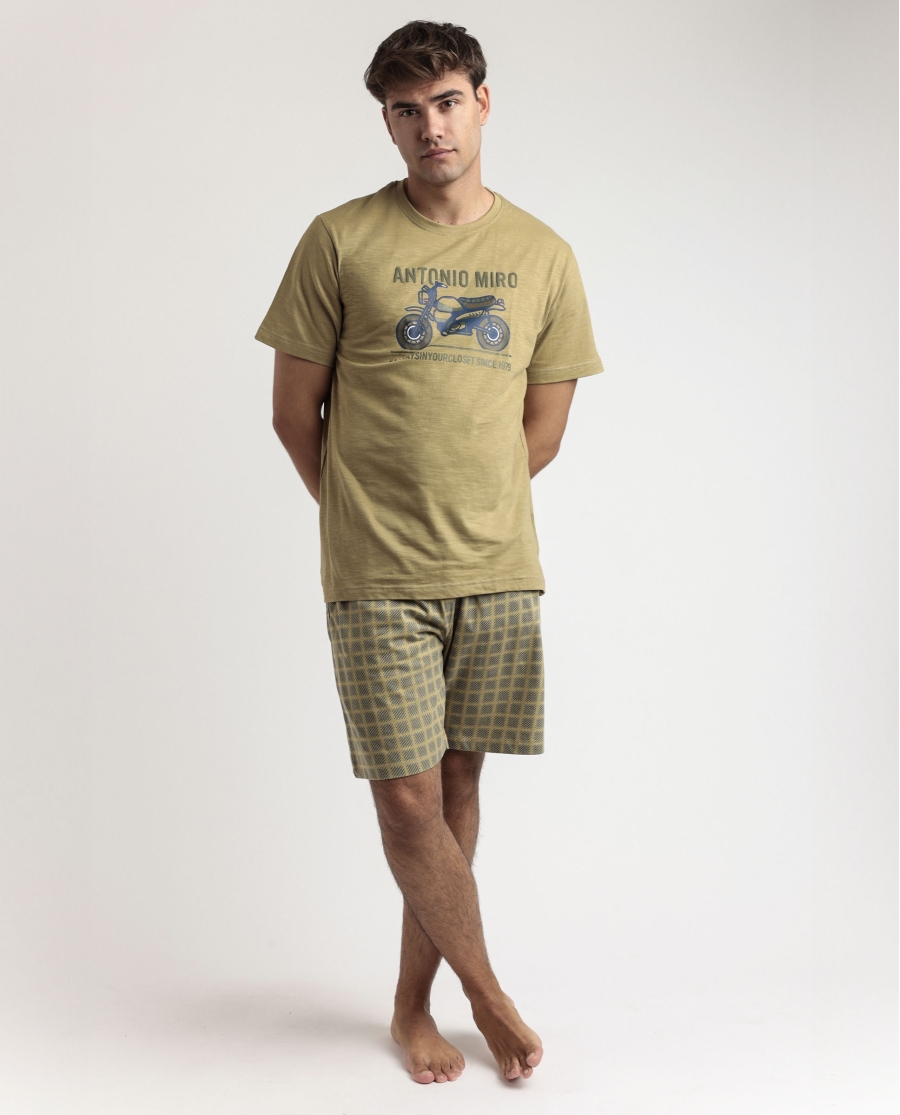 ANTONIO MIRO Pijama Manga Corta Caferacer para Hombre CAQUI
