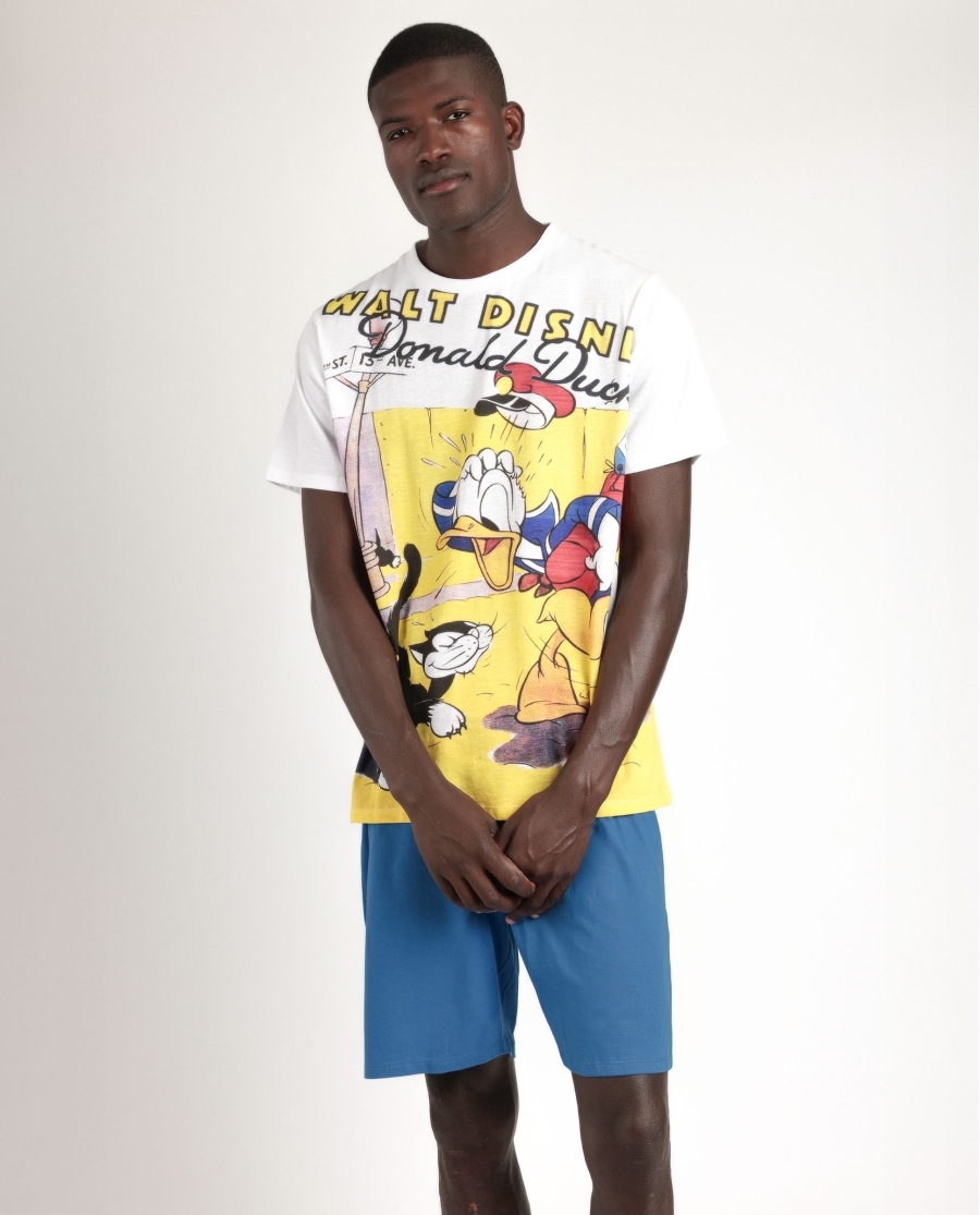 DISNEY Pijama Manga Corta Donald Vintage para Hombre BLANCO