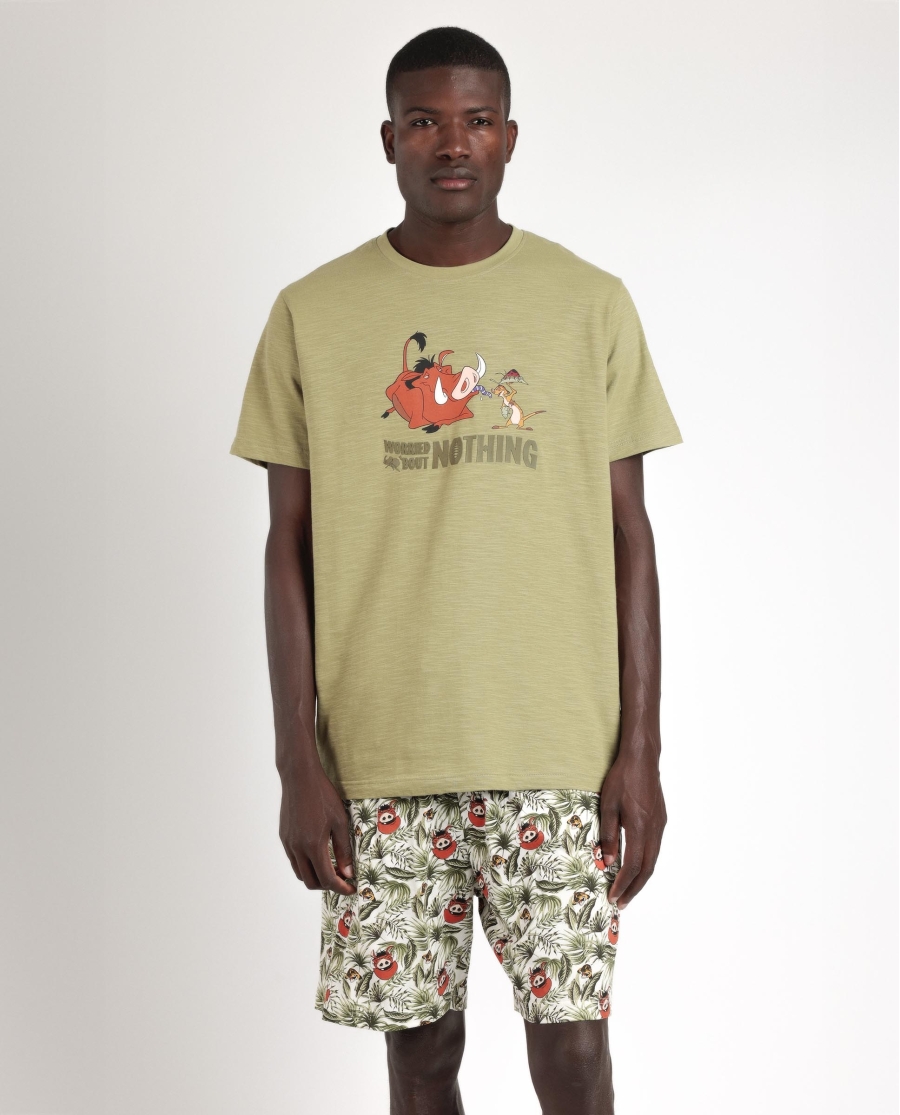 DISNEY Pijama Manga Corta Timon & Pumbaa para Hombre CAQUI