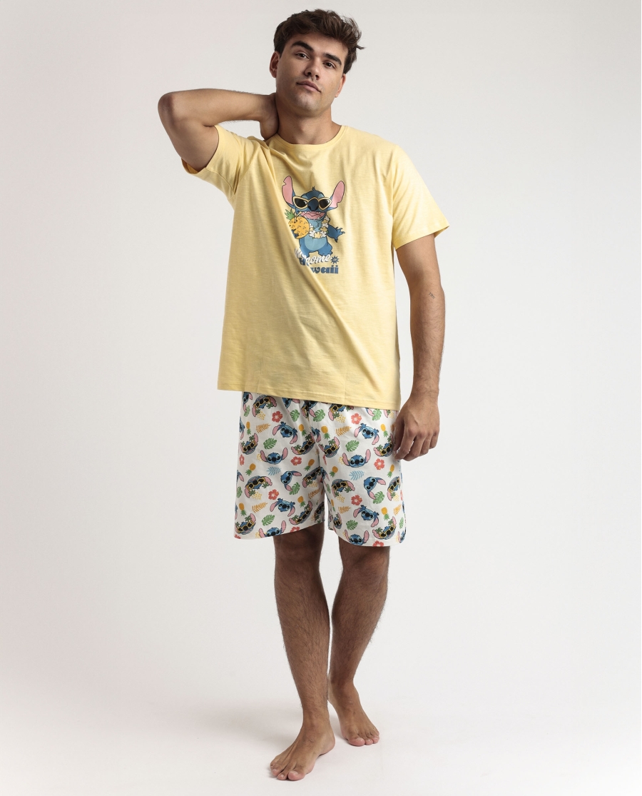 DISNEY Pijama Manga Corta Tropical Stitch para Hombre AMARILLO