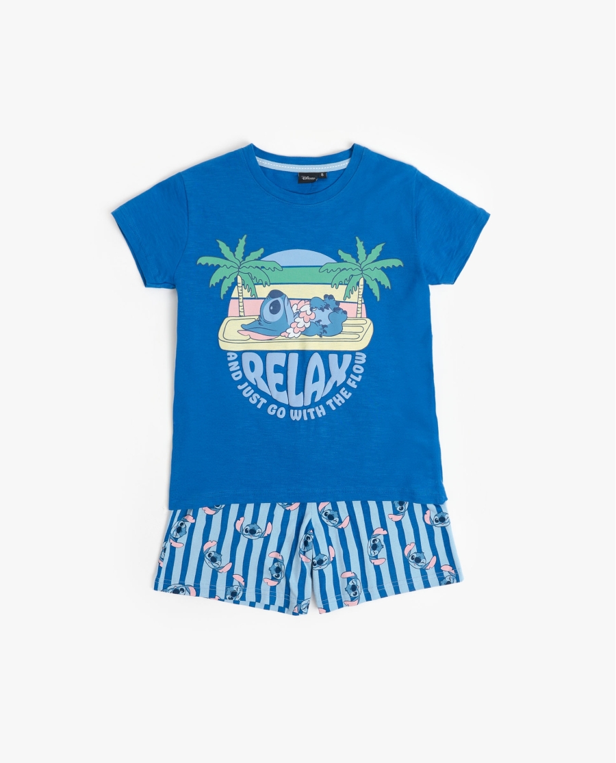DISNEY Pijama Manga Corta Stitch Waves para Niño AZUL