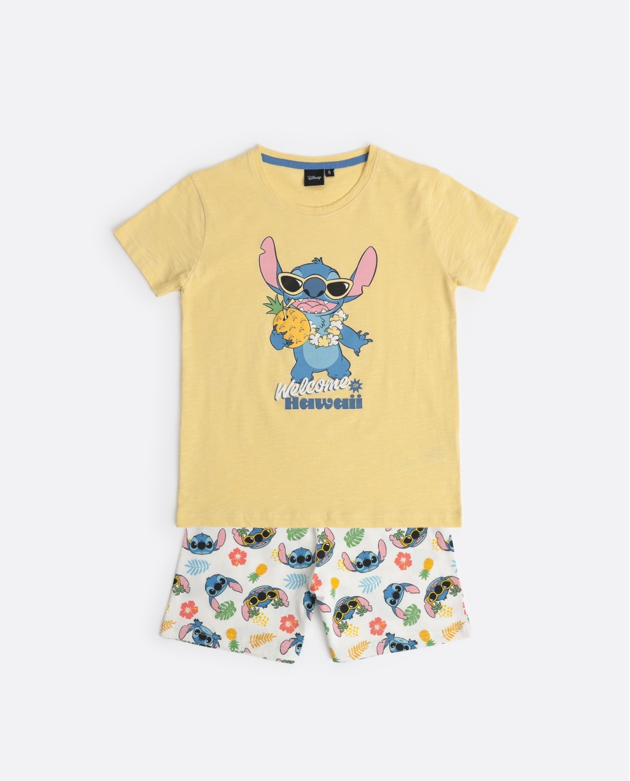 DISNEY Pijama Manga Corta Tropical Stitch para Niño AMARILLO
