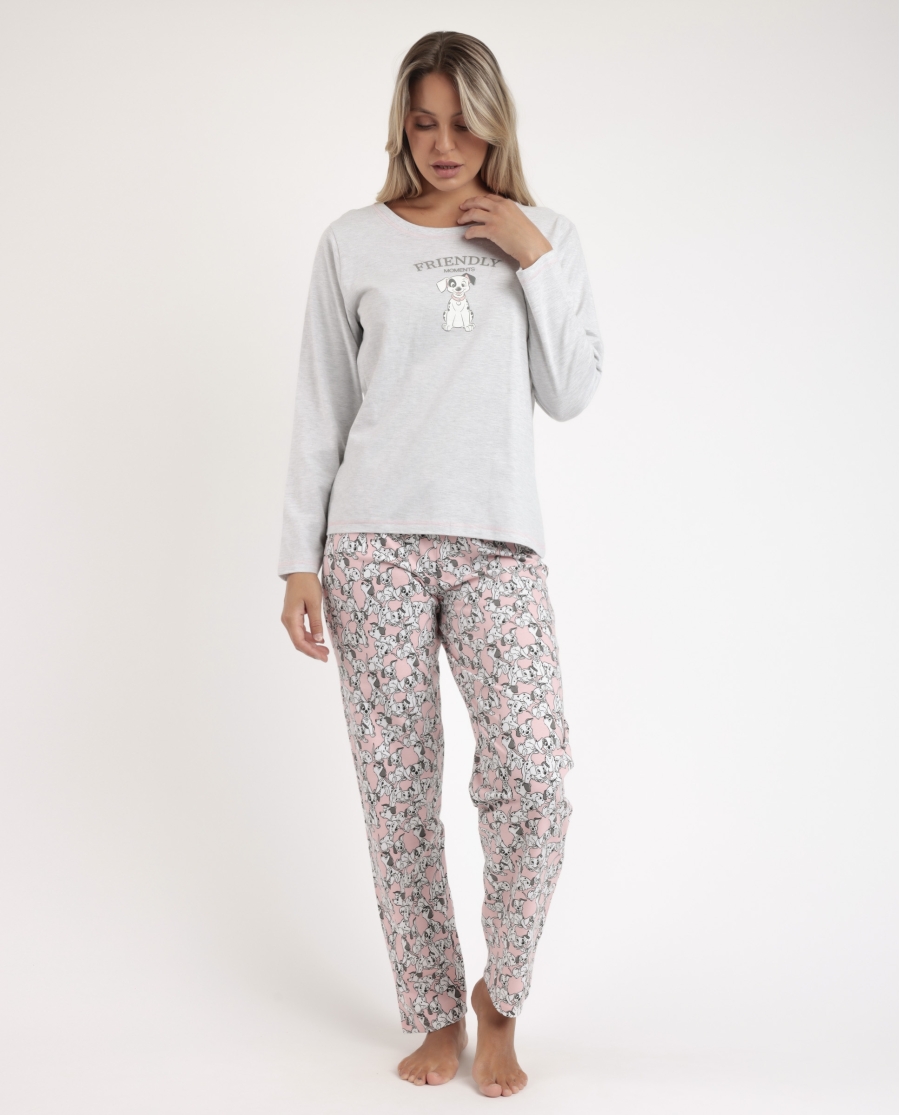 DISNEY Pijama Manga Larga Dalmatians para Mujer GRIS JASPE