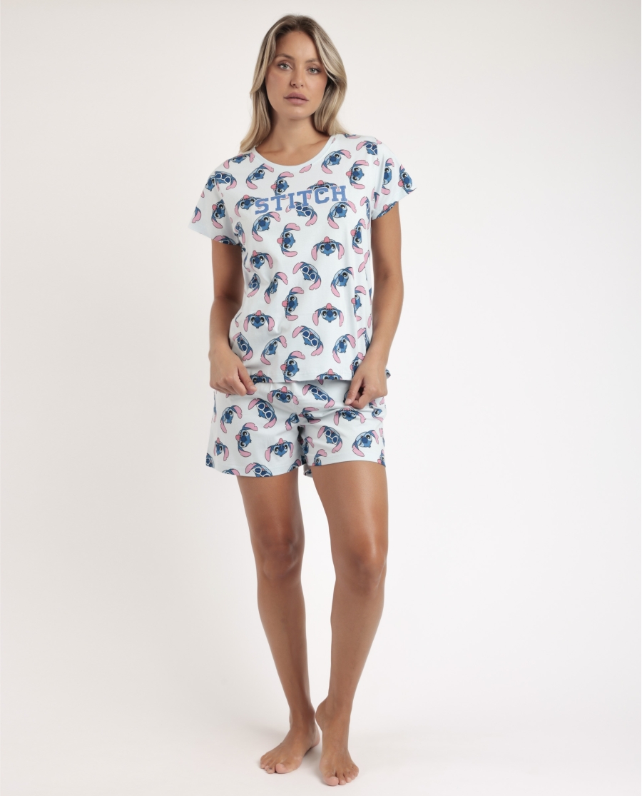 DISNEY Pijama Manga Corta Stitches para Mujer AZUL