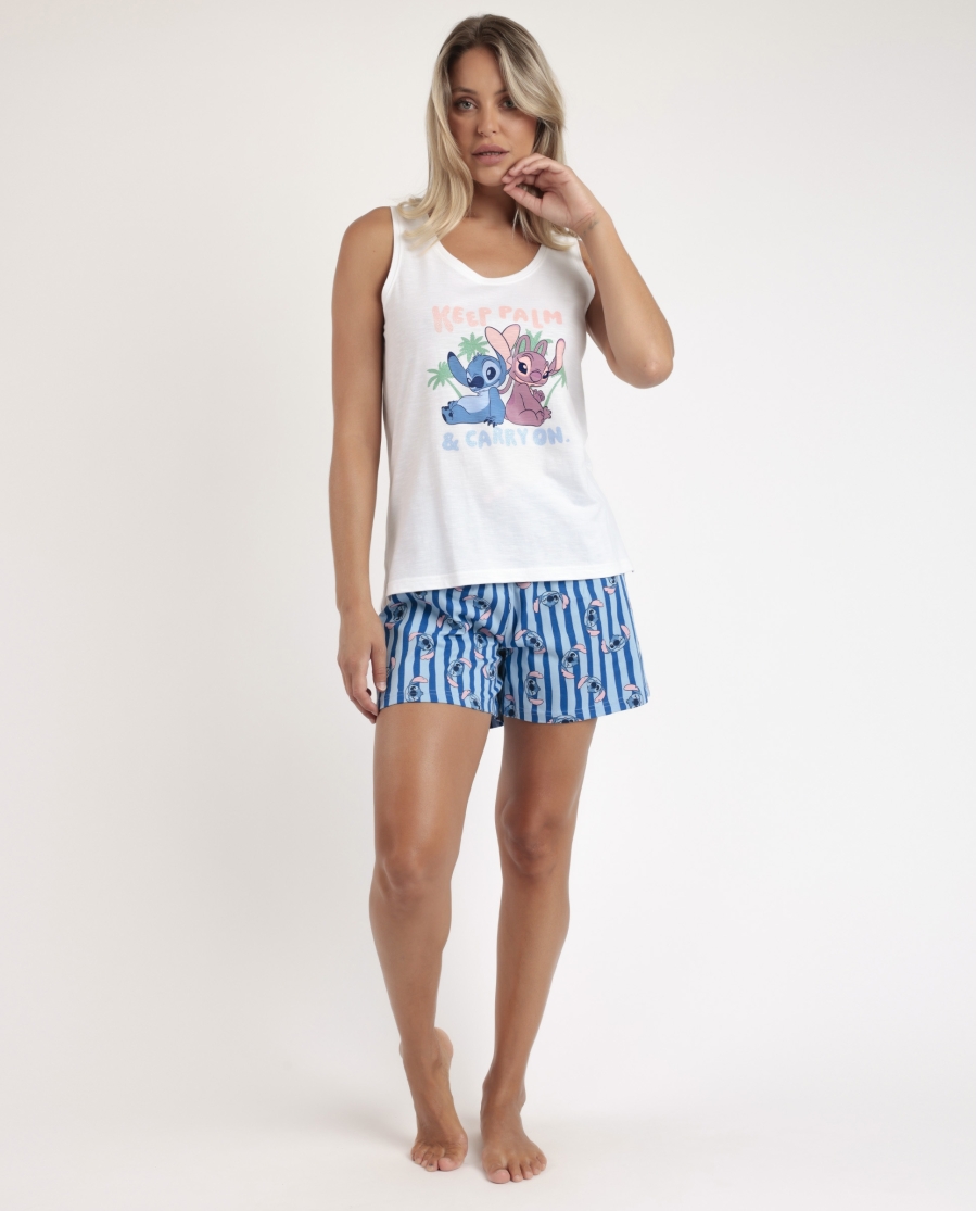 DISNEY Pijama Sin Mangas Stitch Waves para Mujer BLANCO