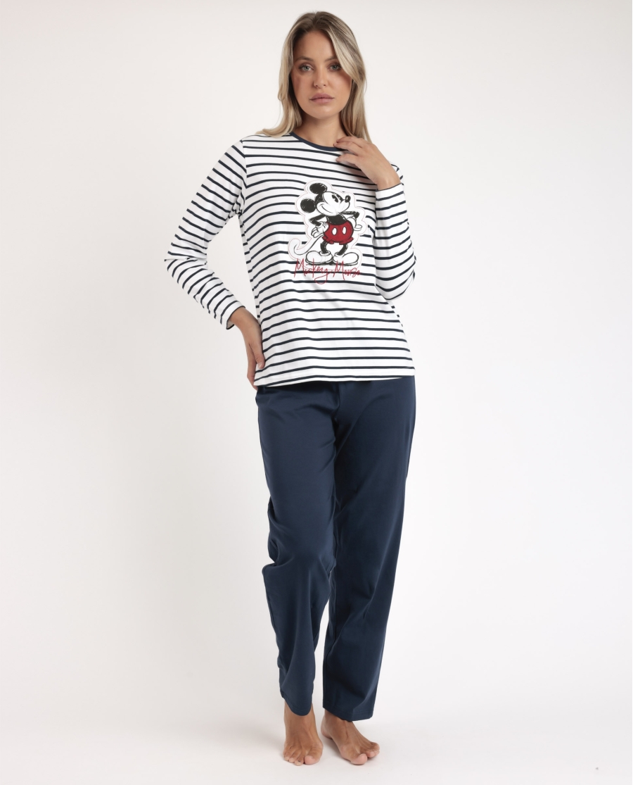 DISNEY Pijama Manga Larga Mickey Patch para Mujer MARINO
