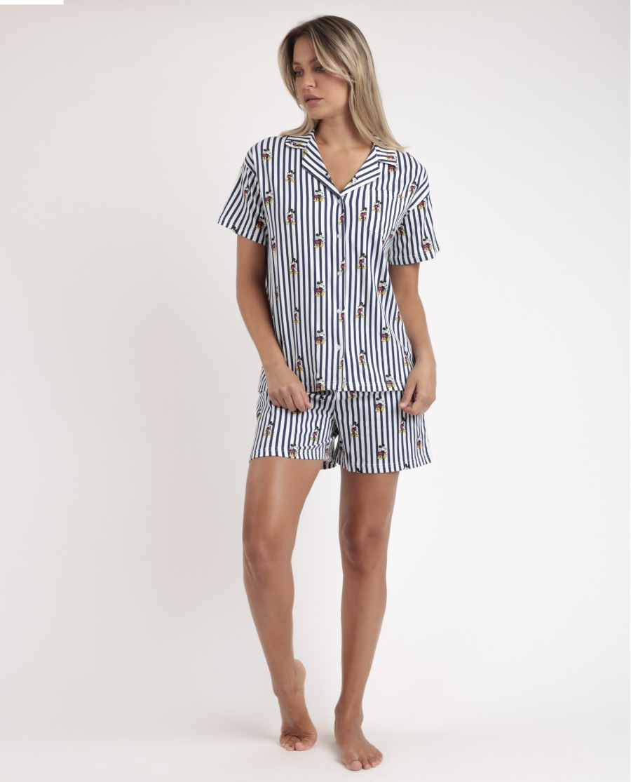 DISNEY Pijama Abierto Manga Corta Mickey Ny Summer para Mujer AZUL