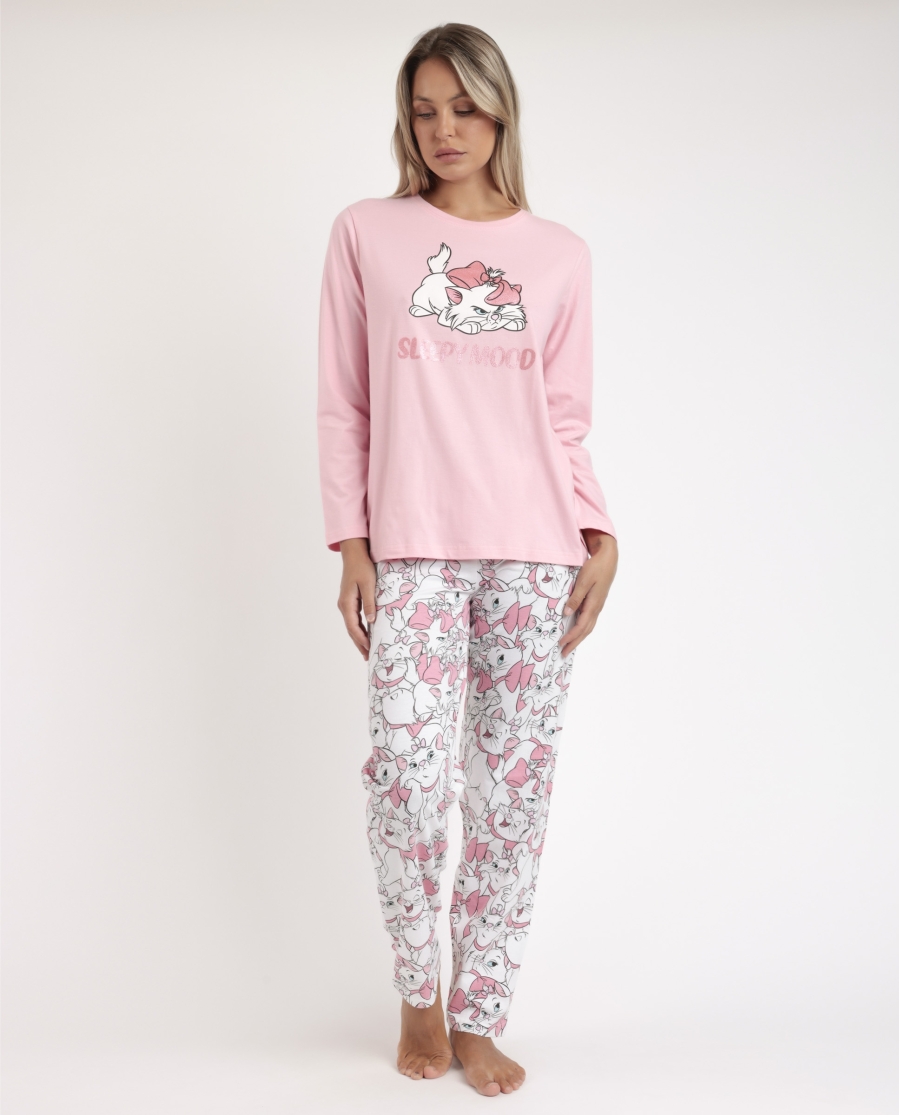DISNEY Pijama Manga Larga Sleepy Marie para Mujer ROSA