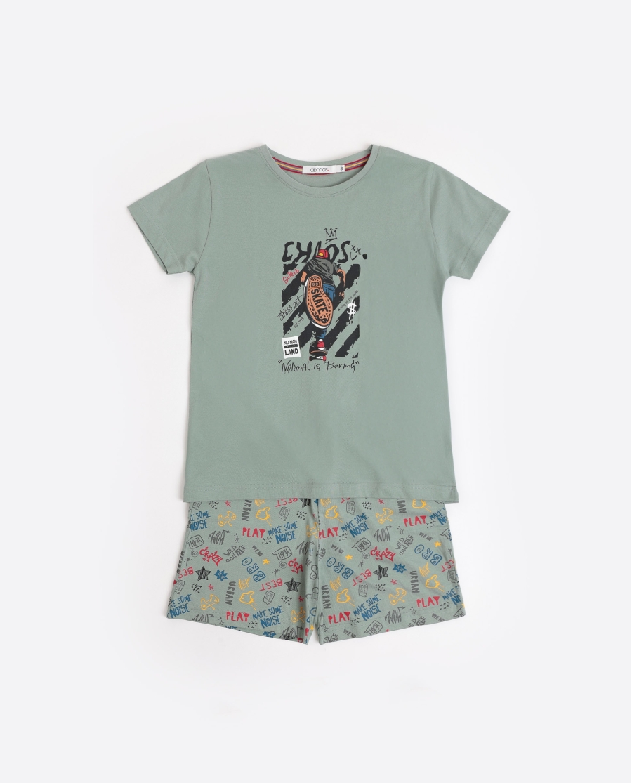 ADMAS Pijama Manga Corta Skate para Niño CAQUI