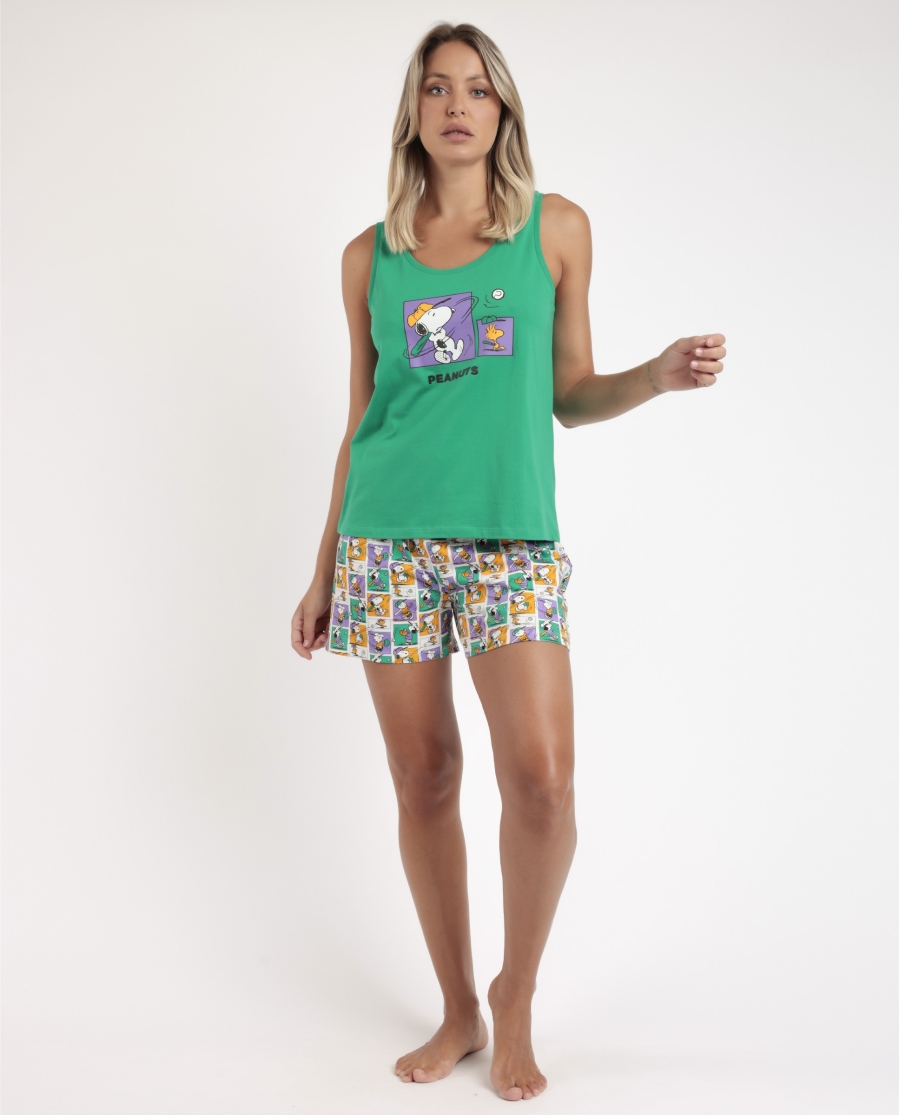 PEANUTS Pijama Sin Mangas Good Grief para Mujer VERDE