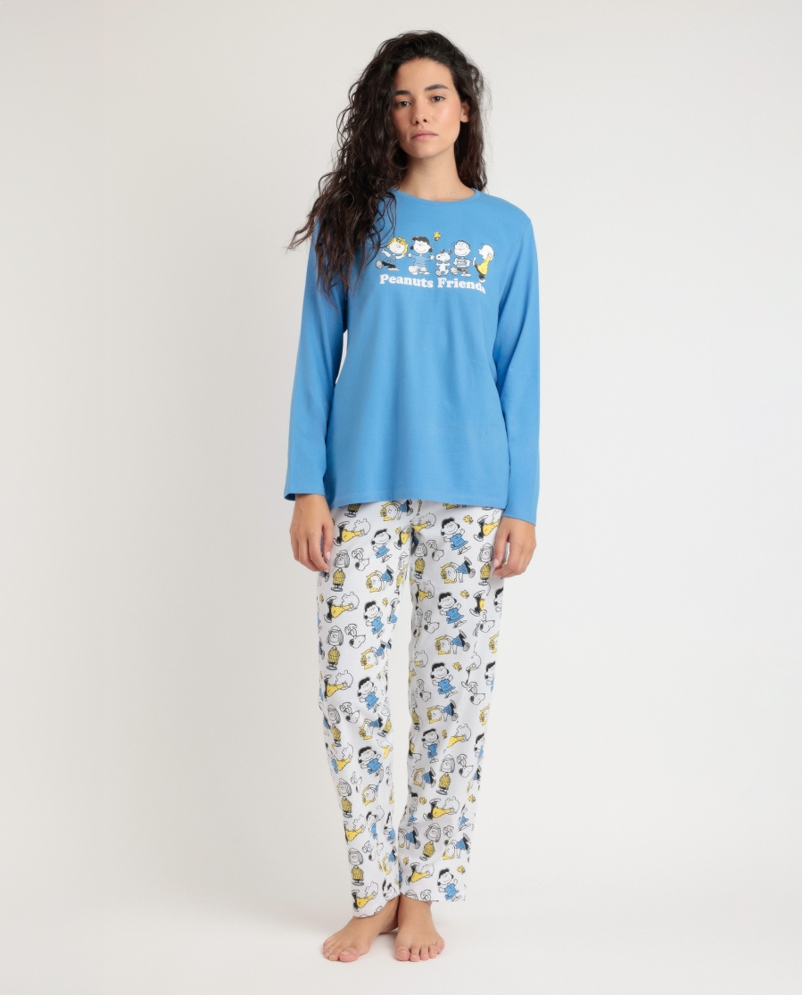 PEANUTS Pijama Manga Corta Party Friends para Mujer AZUL