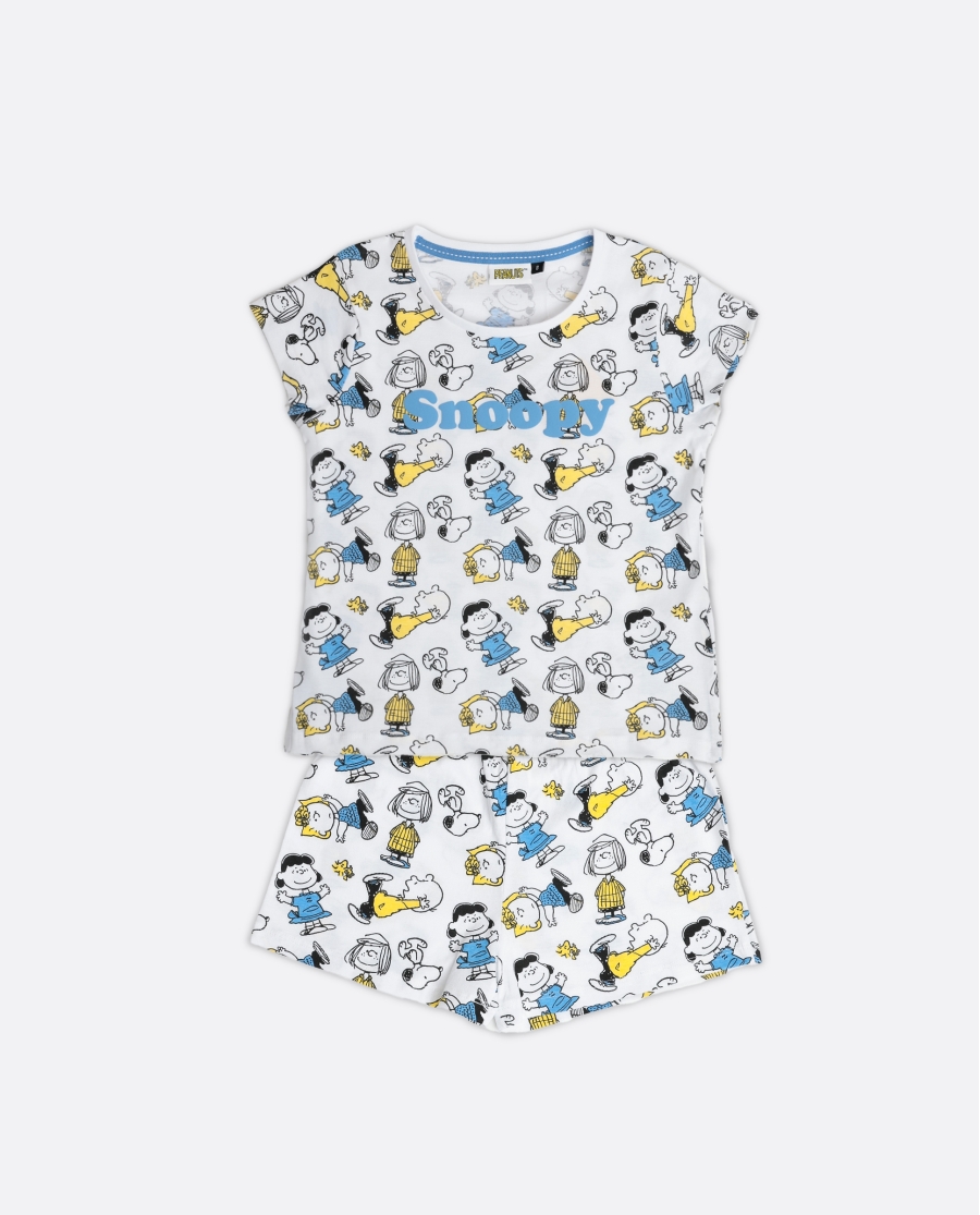 PEANUTS Pijama Manga Corta Party Friends para Niña BLANCO