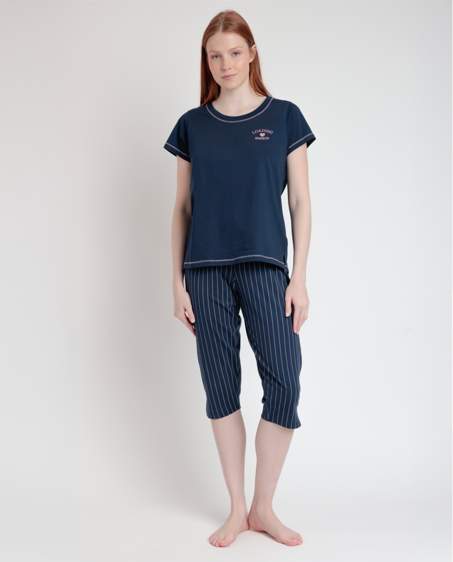 STAY AT HOME Pijama Manga Corta Loading Energy para Mujer MARINO