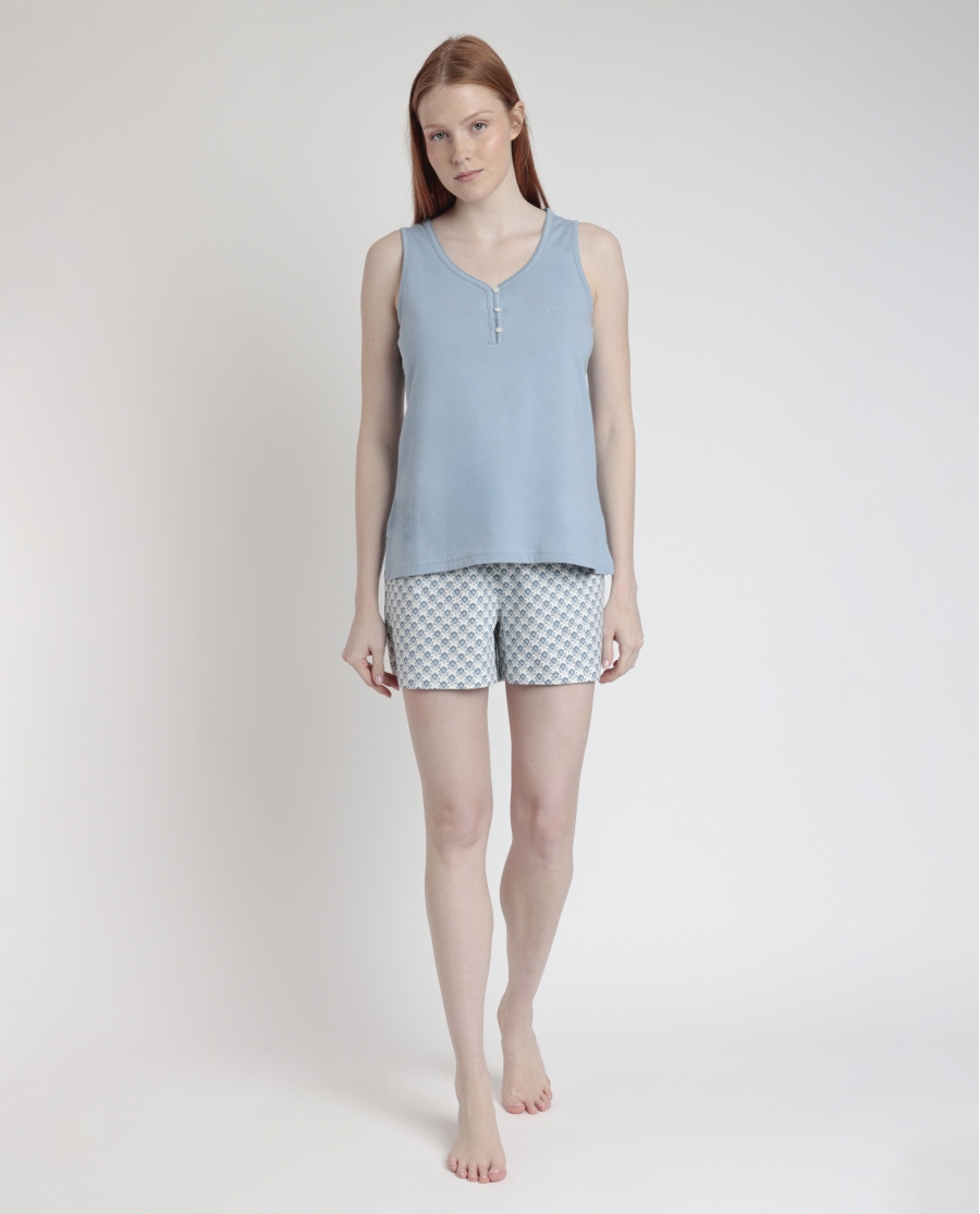 STAY AT HOME Pijama Sin Mangas Greek Style para Mujer AZUL