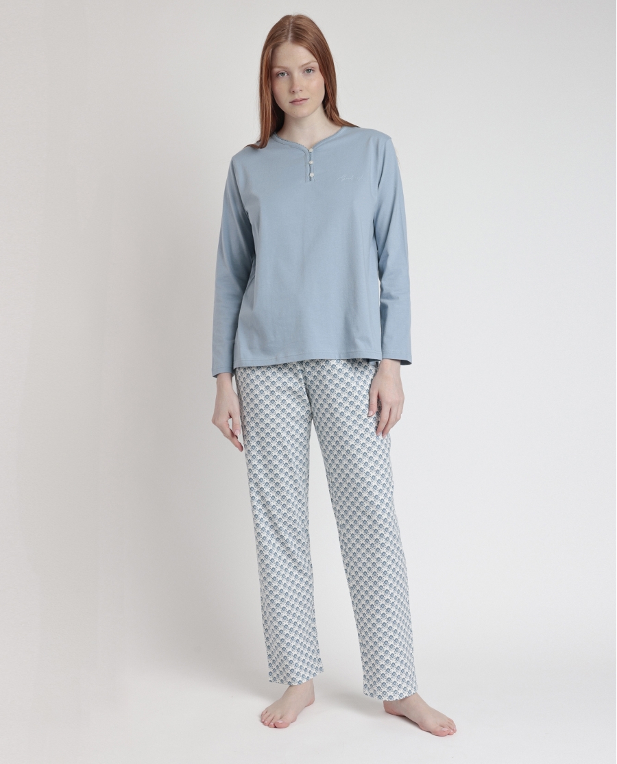 STAY AT HOME Pijama Manga Larga Greek Style para Mujer AZUL