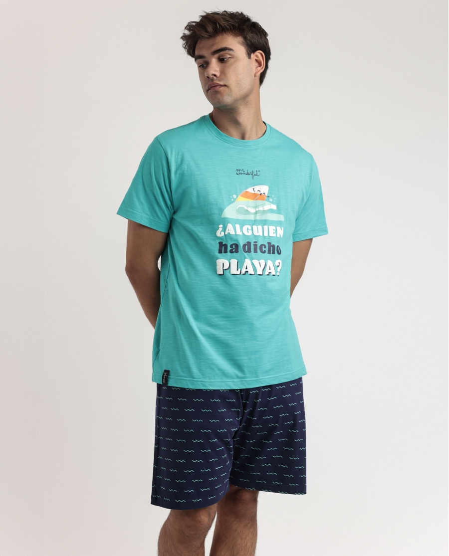 MR WONDERFUL Pijama Manga Corta Generals para Hombre AZUL