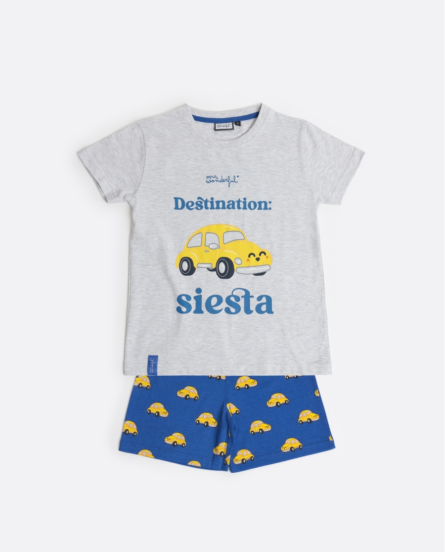 MR WONDERFUL Pijama Manga Corta Siesta para Niño GRIS JASPE