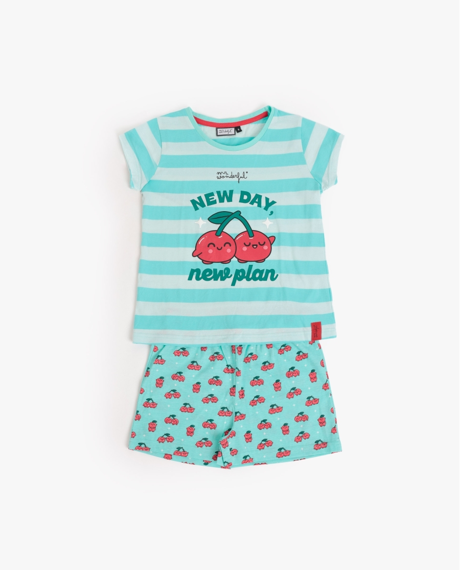 MR WONDERFUL Pijama Manga Corta New Day Plan B para Niña AQUA