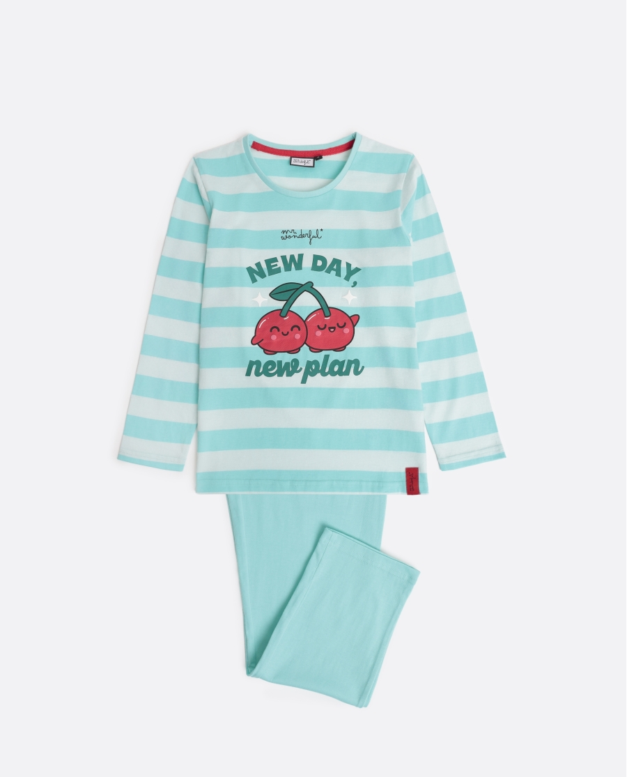 MR WONDERFUL Pijama Manga Larga New Day Plan B para Niña AQUA
