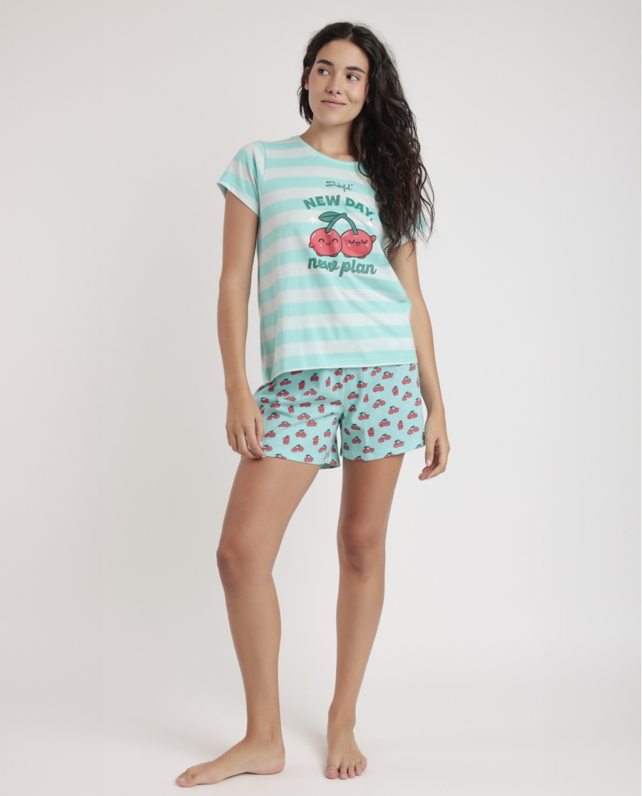 MR WONDERFUL Pijama Manga Corta New Day Plan B para Mujer AQUA