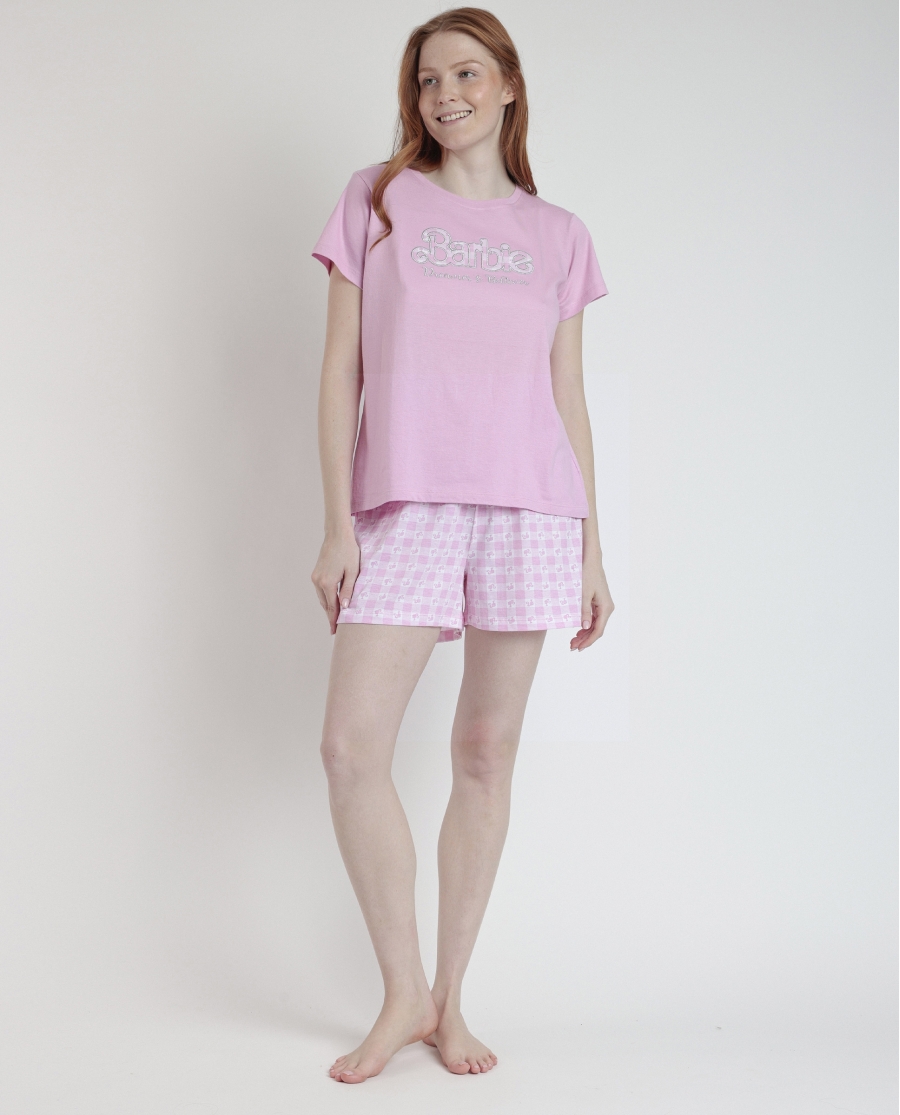 BARBIE Pijama Manga Corta Vichy World para Mujer ROSA