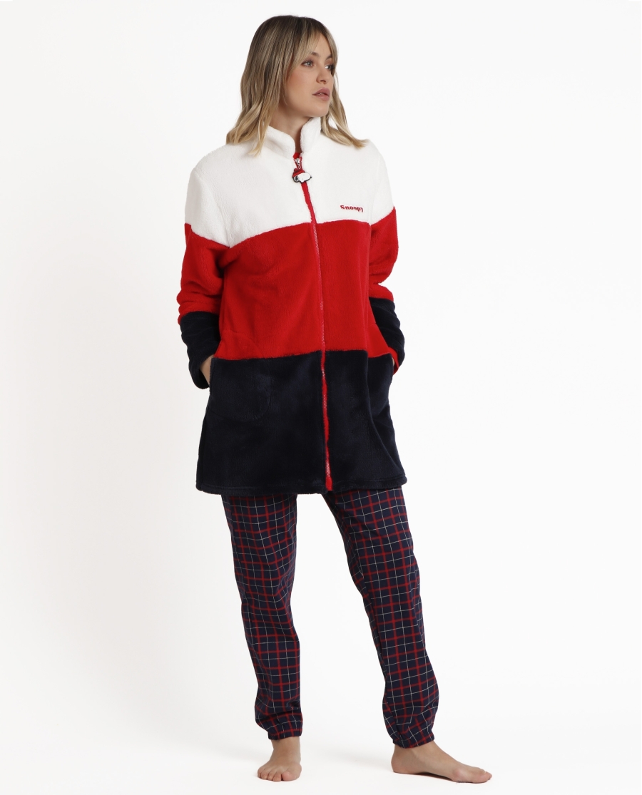 PEANUTS Bata Manga Larga Calentita Cold Snoopy para Mujer ROJO