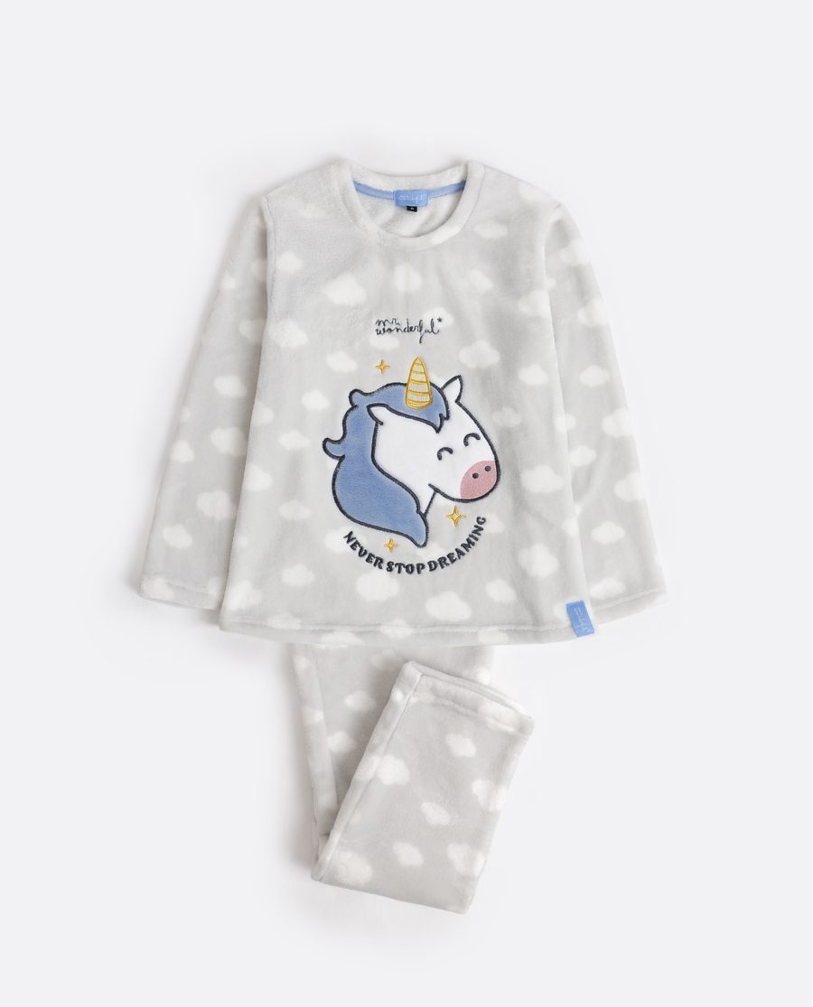 MR WONDERFUL Pijama Calentito Corel Manga Larga Selfie para Niña GRIS