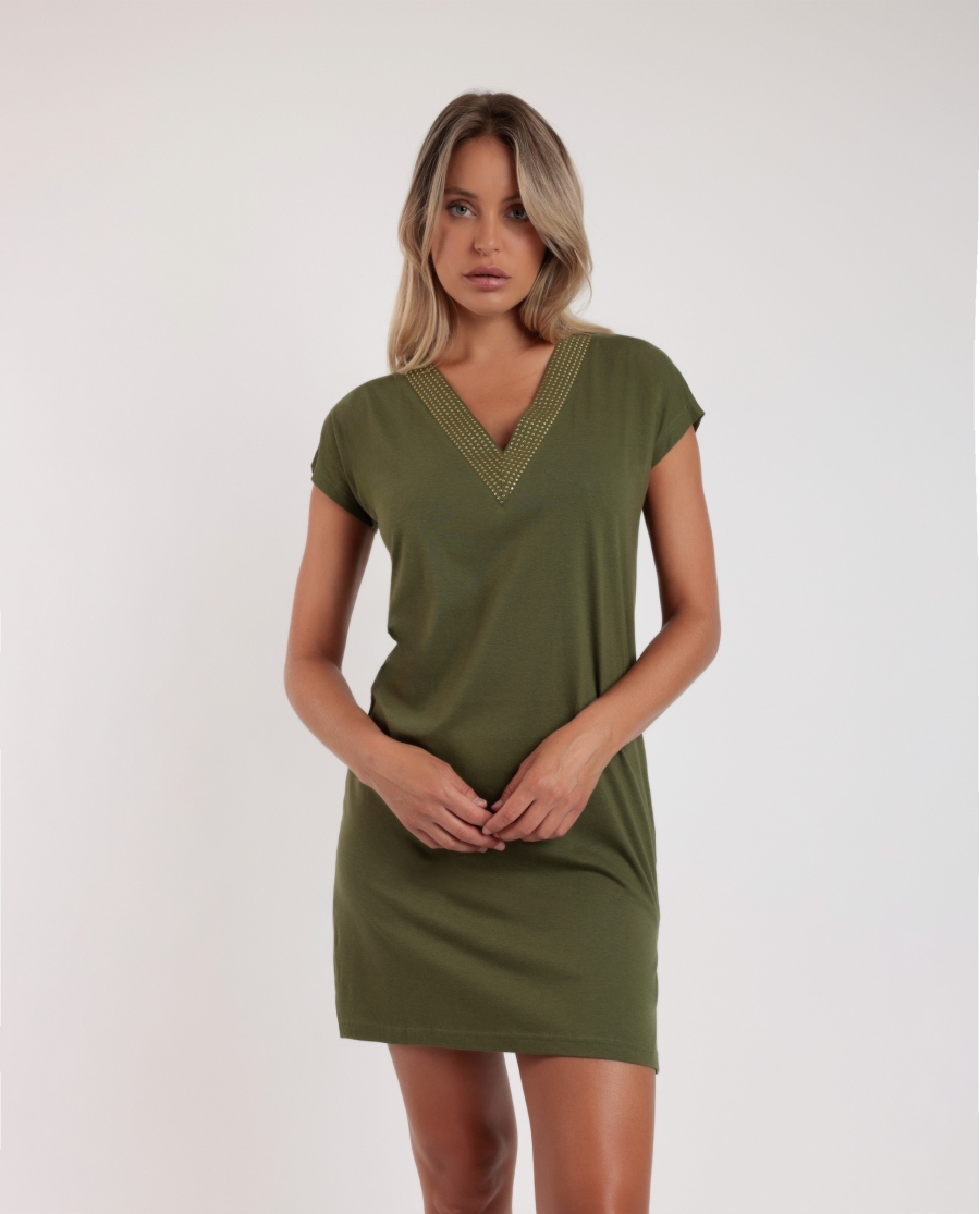 ADMAS Vestido Manga Corta Punk Beach para Mujer VERDE