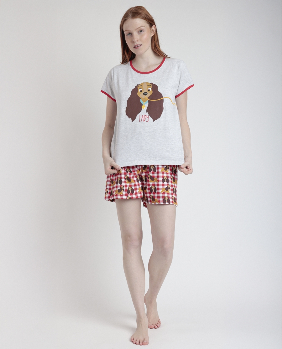 DISNEY Pijama Manga Corta Lady And The Tramp para Mujer ROJO