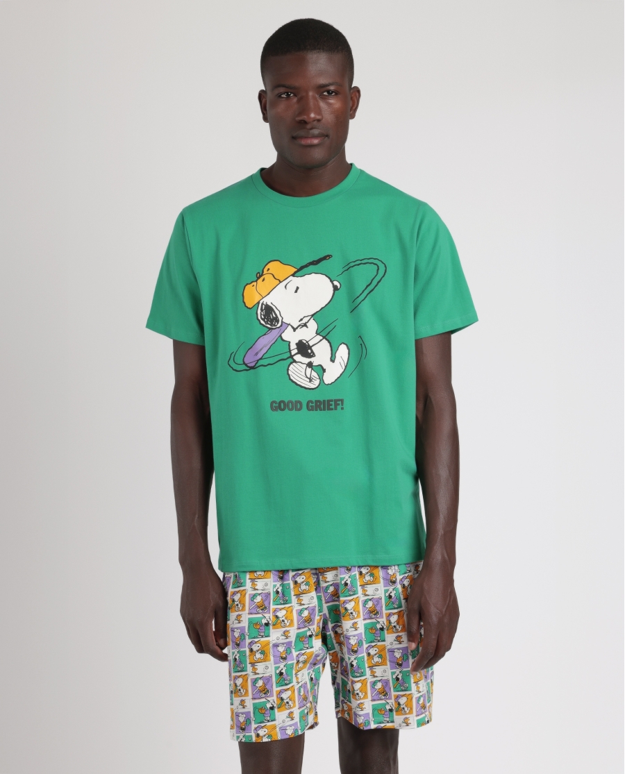 PEANUTS Pijama Manga Corta Good Grief para Hombre VERDE