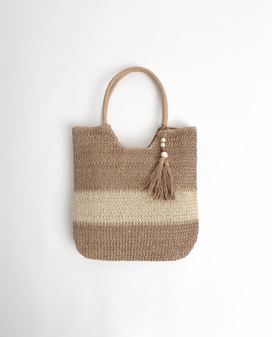 ADMAS Bolso Playa Franjas Tassel para Mujer NATURAL