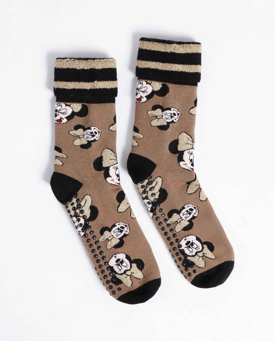 DISNEY Calcetín Antideslizante Small Faces para Mujer CAMEL