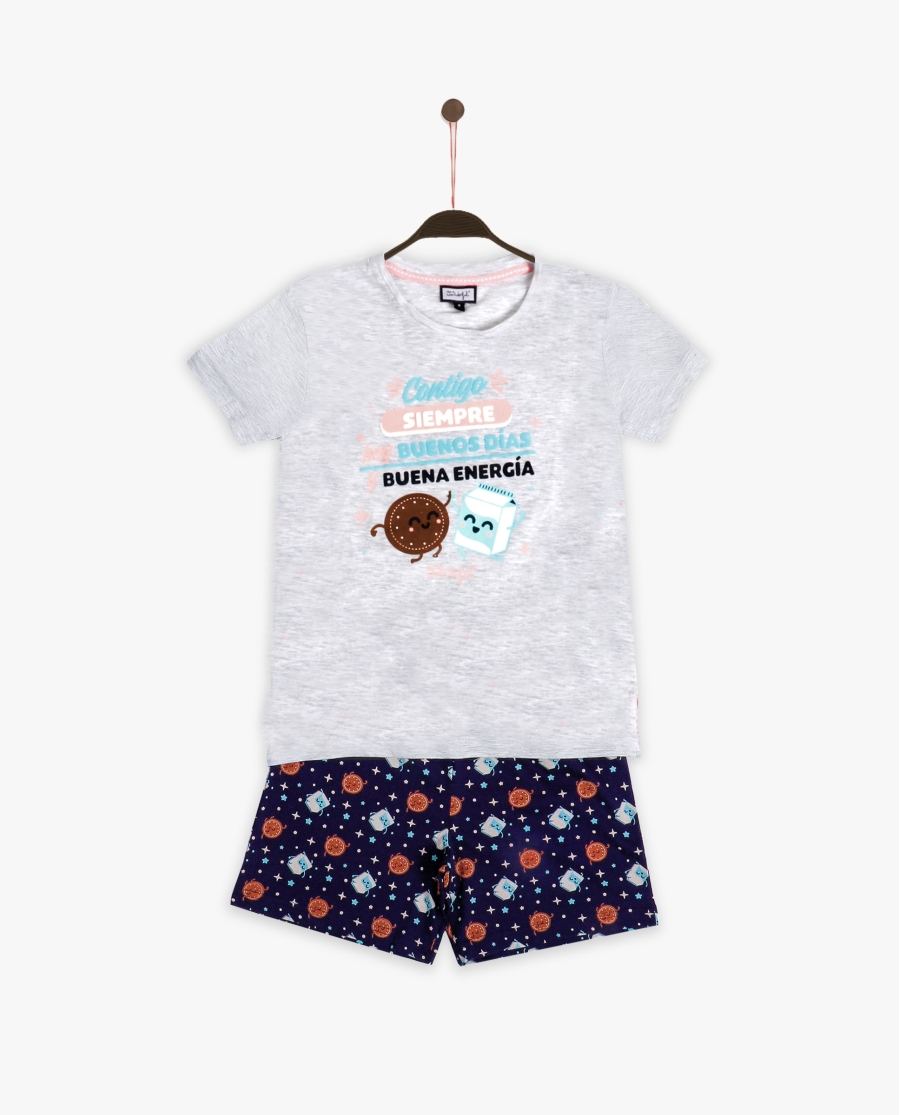MR WONDERFUL Pijama Manga Corta Contigo para Niña GRIS JASPE